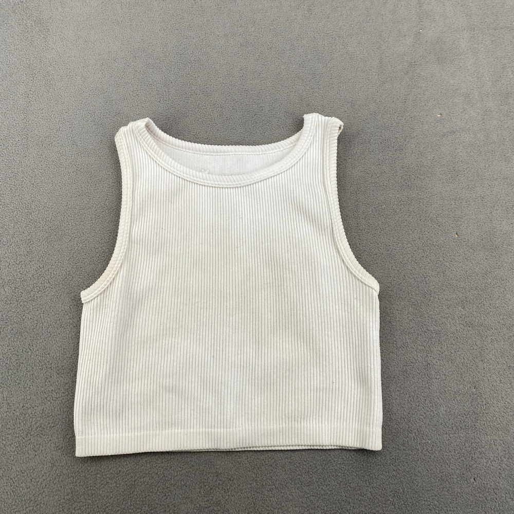 Y2K Cotton Candy Ribbed Seamless Crop Tank Top Cream Off-White Size S/M